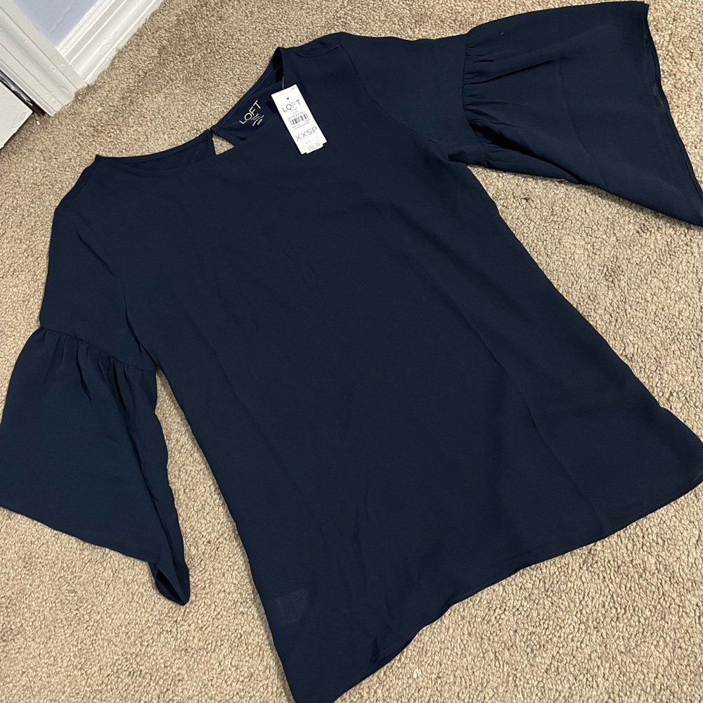 Navy flutter sleeve top